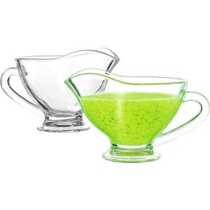 XANADU Mini Gravy Boat Creamer Glass Milk Frothing Pitcher Set of 2, 7 OZ Carafe for Coffee, Sauce, Gravy, Syrup, Milk