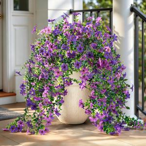 QCQHDU Artificial Hanging Flowers for Outdoors,2Pcs Fake Hanging Plants 29.5 Inch Long for Spring Summer Decoration,UV Resistant Faux Flowers for Patio Porch Garden Yard Balcony Decor, Double Purple