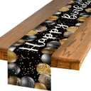 Artoid Mode Black and Golden Balloon Happy Birthday Table Runner, Seasonal Kitchen Dining Table Decoration for Home Party Decor 13x72 Inch