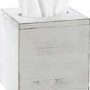 MyGift Vintage White Wood Tissue Box Cover Holder with Easy Refill Slide Out Bottom, Decorative Square Bathroom Facial Tissue Holder