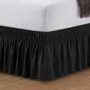 Black Wrap Around Bed Skirt with 16" Drop - Three Sides Fabric Adjustable Elastic Dust Ruffle, Twin(39"X 75") Black Bed Skirt