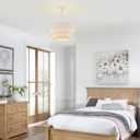 20” Boho Hand Woven Rattan Chandelier 3 Round Adjustable Coastal Pendant Light for Kitchen Island Dining Living Room, White, UL Listed, 19.75 inches diameter x 49.5 inches height