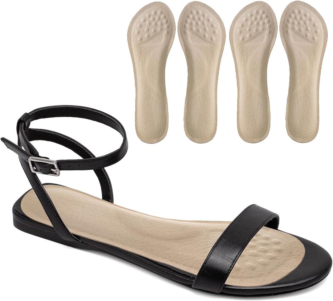 2 Pairs Pigskin High Heel Cushion Inserts for Women, Self Adhesive Arch Support Insoles for Flat Feet, Plantar Fasciitis and Pain Relief, No Slip Shoe Pads for Heels Sandals Flats Large 8-12 Size