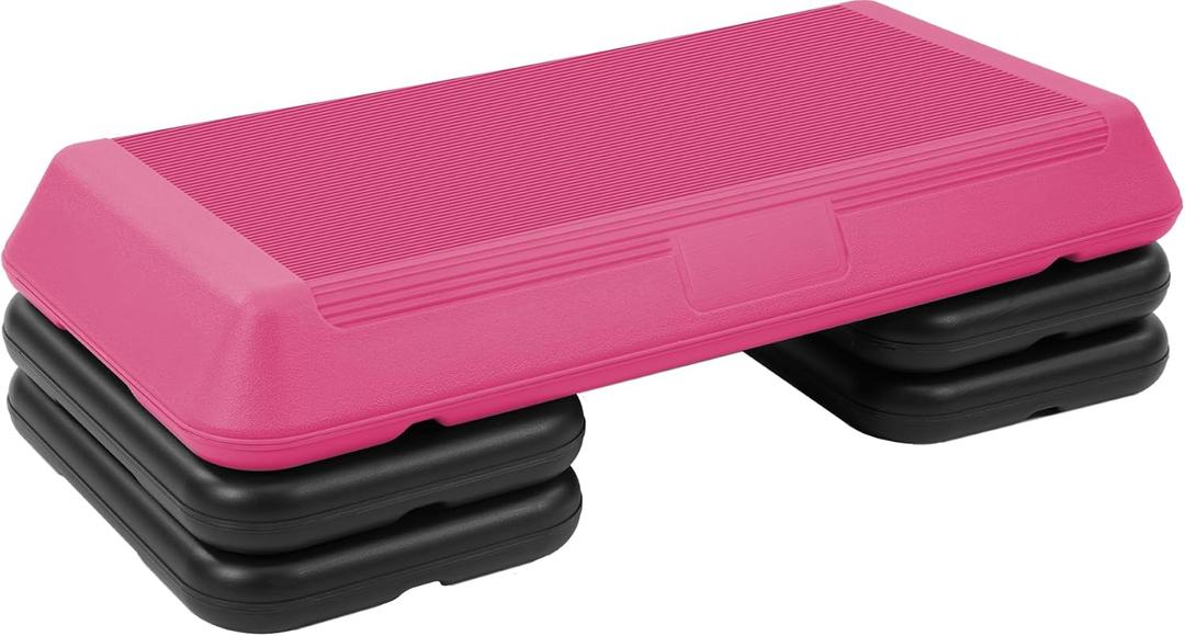 Fitvids Step Aerobic Platform, Exercise Step with 5 levels Adjustable Height, 4 Stackable Risers, Fitness Training Workout Stepper for Home Gym, Cardio Strength, Multiple Options (Pink)