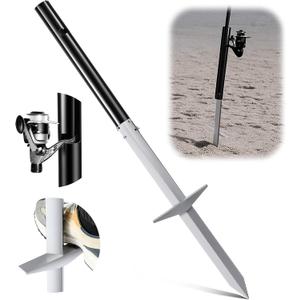 Sand Spikes for Surf Fishing, Sand Spike Rod Holder, Surf Rod Holder with Alumina Sharp Tip and Welded Foot Plate for Stable Beach and Shoreline Support, Tool Free Assembly for Riverbank Fishing