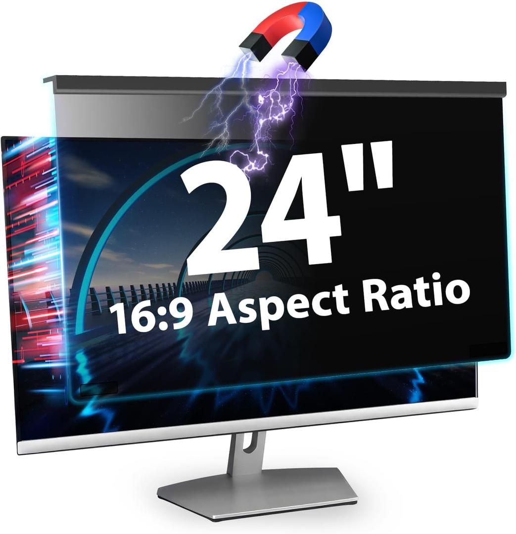 Magnetic Computer Privacy Screen 24 Inch, Aesthetic 9H Hardness Hanging Privacy Screen for Computer Monitor with Anti-Blue Light Coating, Removable Magnetic Monitor Privacy Screen