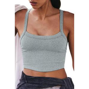 Workout Tank Tops Scoop Neck Crop Tops Athletic Tank Tops Cute Seamless Cami Ribbed Racerback Tank Tops Gym Shirts (Grey-M)