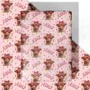2 x WRAPLULU Valentine's Day Wrapping Paper - 4 Jumbo Sheets, 28 * 40 Inches - Pink Gift Wrap with Cute Highland Cow, Hearts, Bow, Candy and 'XOXO', Perfect for Valentines Couples Girlfriend Boyfriend
