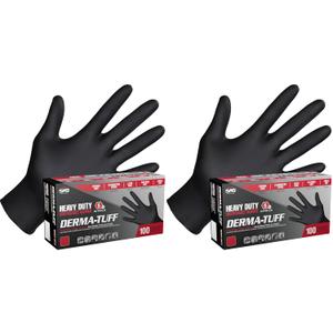 Derma-Tuff Powder Free Nitrile Disposable Gloves | 6 Mil - Med 100 Ct | Latex Free, Chemical + Puncture Resistant, Fully Textured Grip, Beaded Cuff, for Automotive, Maintenance, Industrial | 66587