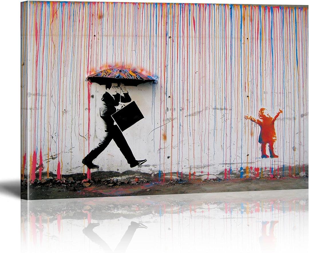 HYFBH Banksy Canvas Wall Art for Living Room, Banksy Print Wall Art Colorful Rain Abstract Graffiti Canvas Wall Decor Graffiti Art Posters Canvas Pop Art Modern Artwork Home Decor 12x16inch