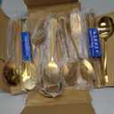 Mwellewm 17Pcs Serving Utensils, Gold Stainless Steel Large Serving Spoons, Slotted Spoon, Fork, Tongs, Cake Pie Server, Soup Spoon, Metal Buffet Banquet Cutlery Set for Parties Entertaining Catering