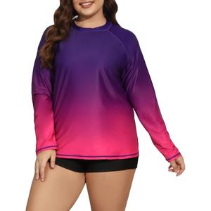 Halcurt Women Long Sleeve UPF 50+ Swimsuits Plus Size Two Piece Rashguard Purple 1X