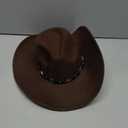 Lanzom Women Men Classic Felt Wide Brim Western Cowboy Cowgirl Hat with Belt Buckle (Brown, L)