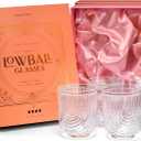 GLASSIQUE CADEAU Vintage Art Deco Lowball Gatsby Cocktail Glasses | Set of 4 | 13 oz Double Old Fashioned Tumblers for Drinking Classic Whiskey, Gin, Vodka Bar Drinks | Round Short Glassware