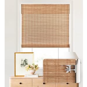 LazBlinds No Tools No Drill Cordless Bamboo Roman Shades, Light Filtering Window Treatment, Roll Up Bamboo Blinds for Windows 26.5'' W x 64'' H, Ceylon Light Russet
