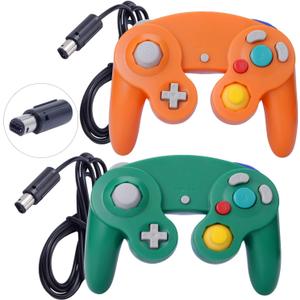 ONE250 2 Pack Classic Shock Joypad Wired Controller, Compatible with Wii NGC Gamecube Game Cube (Orange & Green)