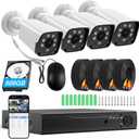 H.265+ Wired Security Camera DVR Kit System with AI Human Vehicle Detection, 4X 1920P 5MP IP67 Metallic Indoor/Outdoor Cameras IR Night Vision, 4K NVR 500GB HDD Included for 24/7 Recording