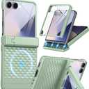 Magnetic for Samsung Galaxy Z Flip 7 Case [Hinge ProtectionKickstand][Compatible with MagSafe][Built-in Screen Protector] Full-Body Military Protection Phone Case for Samsung Z Flip 7 Mint Green