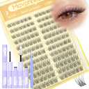 Natural Lash Clusters Kit 8-12MM Short Cluster Eyelash Extensions Kit Clear Band Cluster Lashes Wispy Eyelash Clusters CC-Curly Fluffy Individual Lashes with Lash Bond and Seal for Easy Application