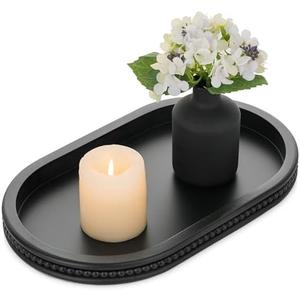 Hanobe Decorative Trays for Coffee Table : Black Oval Centerpiece Tray Wood for Farmhouse Entry Table Decor Round Bathroom Tray for Living Room Kitchen Counter