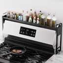 Kitchen Spice Rack Over The Stove, Shelf for Back of Stove, Stove Top Shelf for Seasoning Organizer, Over Oven Shelf, Countertop, Expandable Length 27.3''-32.6'', 4 Adjustable Height (Black, Normal)