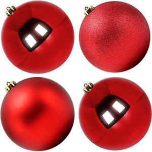 Extra Large Size Outdoor Christmas Ornaments, Oversized Huge Big Shatterproof Xmas Christmas Plastic Balls for Outside Lawn Yard Tree Hanging Decorations (6"/150mm, Red, 4 Packs)