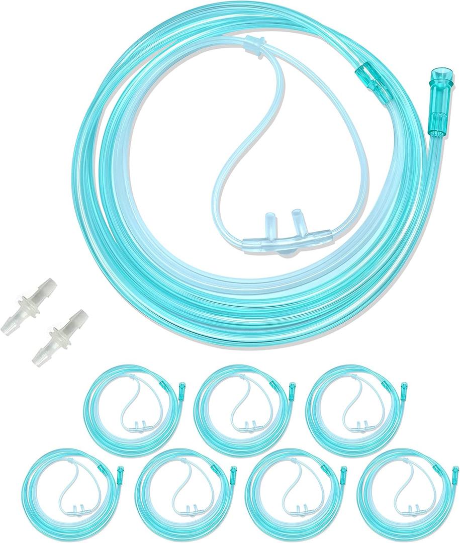 7 Pack High-Flow Soft Nasal Oxygen Cannula and 7' Tubing, Universal Connector, Kink Resistant