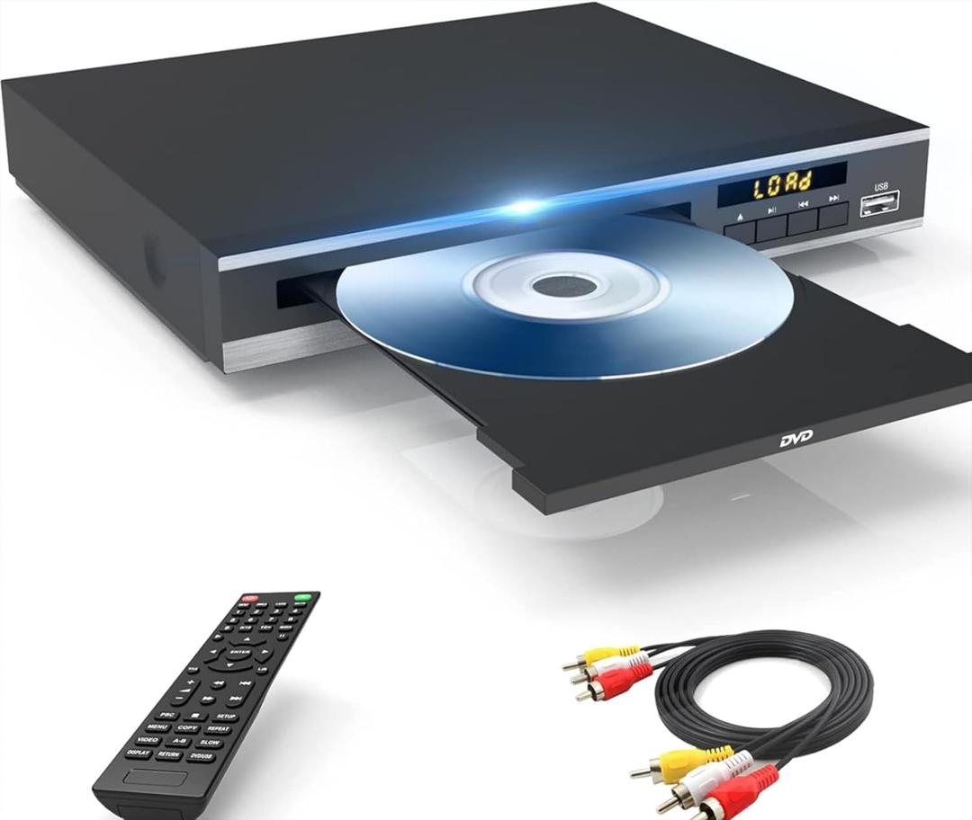 DVD Player, Region Free DVD Players for CD/DVD's, Compact DVD Player Supports NTSC/PAL System with RCA Stable Outputs/USB 128G Input, Contains Remote Control and RCA Cable-Without HDMI Cable