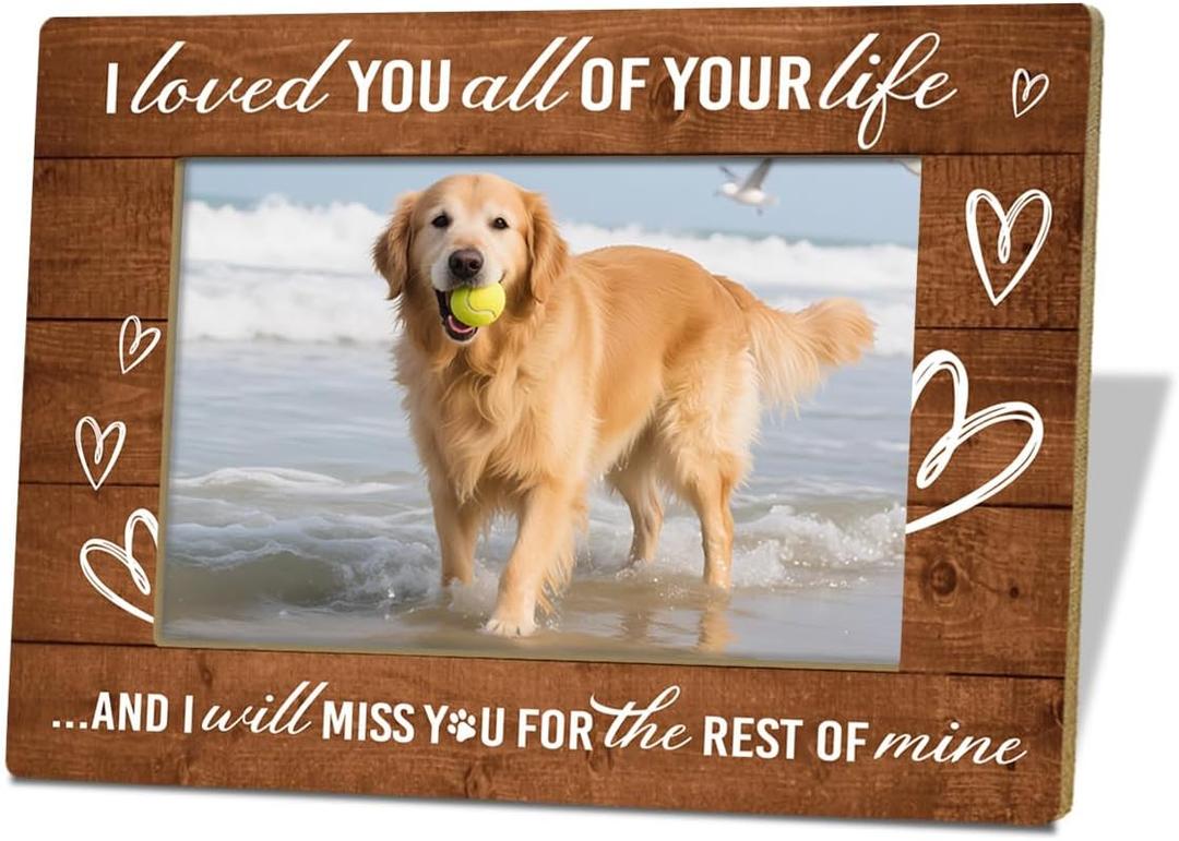 XQLSR Rustic Wood Picture Frame, Forever in Our Hearts, Pet Memory Picture Photo Frames, Pet Memorial Gifts for Loss of Dog, Wooden Photo Frame for Wall Tabletop Display 7.9 * 5.7inches