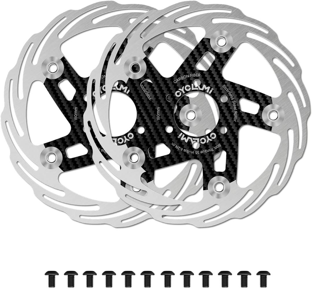 2Pcs 160mm Floating Bike Disc Brake Rotor with 6 * 2 Bolts, Carbon Fiber Bicycle Disc Brakes Rotors for Road Bike/Mountain Bike MTB/Ebike/BMX