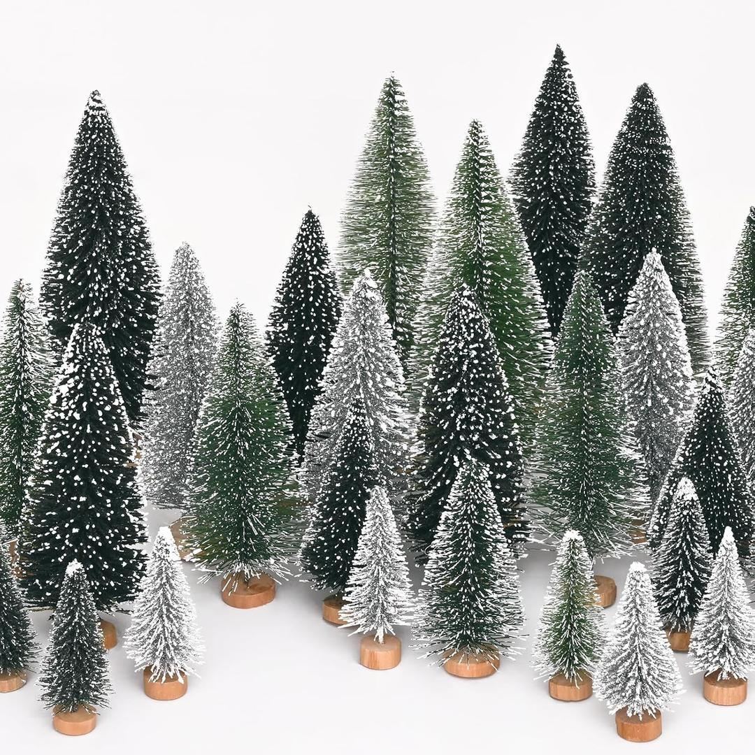 Waipfaru Christmas Decorations, Bottle Brush Christmas Trees, 21 Pcs Mini Christmas Tree Table Decor, Miniature Pine Trees for Xmas Tabletop Crafts Indoor Decor (Green & Sliver)