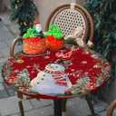 Christmas Snowman Round Table Cloth Fitted Tablecloth,XMAS Tree Wreath Red Table Cover with Elastic Edge Waterproof Table Cloth,Pine Cone Light Ball Circle Table Covers for Kitchen Indoor 45-54in