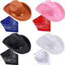 4 Set Cowboy Hats Party Costume Faux Suede Hat and Bandana Bachelorette Cowgirl Hat Western Accessory for Bridal Shower Decor