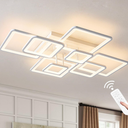 Shine LUEST Modern Ceiling Light, 39.4'' Dimmable LED White Flush Mount Ceiling Lights with Remote Acrylic Round Ceiling Lamp Fixture for Low Ceiling Bedroom Living Room Dining Room, 100W