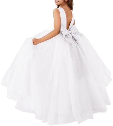 MCieloLuna Flower Girls Satin Tulle Princess Pageant Dress for Wedding Kids Pearls Prom Ball Gowns with Bow-Knot 10