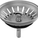 KANARY Stainless Steel Kitchen Sink Strainer Basket-Replacement for Standard Drains(3-1/2 Inch)-Ball-Lock Rubber Stopper (Single, Stainless Steel)