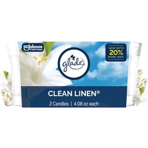 Glade 1-Wick Scented Candle Jar, Clean Linen, Air Freshener Infused with Essential Oils, 4.08 Oz, 2 Count