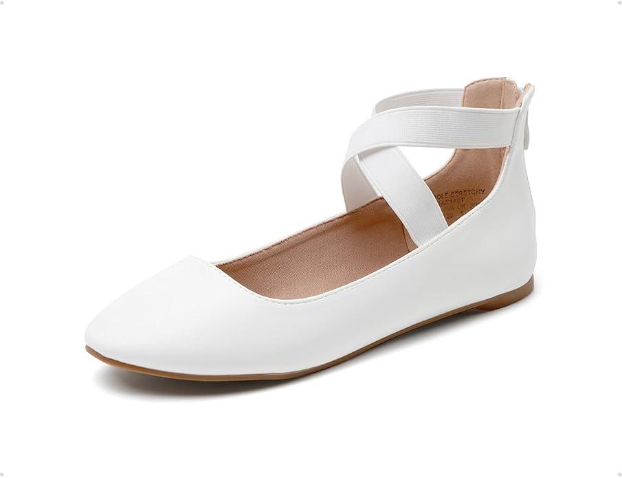 DREAM PAIRS Women's Comfortable Fashion Elastic Ankle Straps Flats Shoes, 8.5