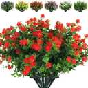 RECUTMS Artificial Flowers Outdoor Fake Flowers8 Bundles Outside Face Mums Fake Summer Greenery UV Resistant No Fade Faux Plastic Lotus Shrubs Home Garden Porch Patio Decoration Office (Orange Red)