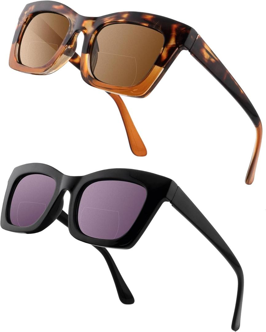 HIYANJN 2 Pack Bifocal Reading Sunglasses for Women Men UV400 Protection Outdoors Fashion Sun Readers With Spring Hinge, +2.00
