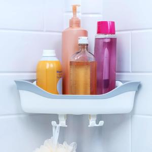 SlipX Solutions Patented Corner Shower Basket Caddy, Sturdy Storage Organizer, Adjustable Power Lock Suction Cups, 2 Hooks, Holds up to 22 Pounds, Tool Free, Drill Free, Removeable (White)
