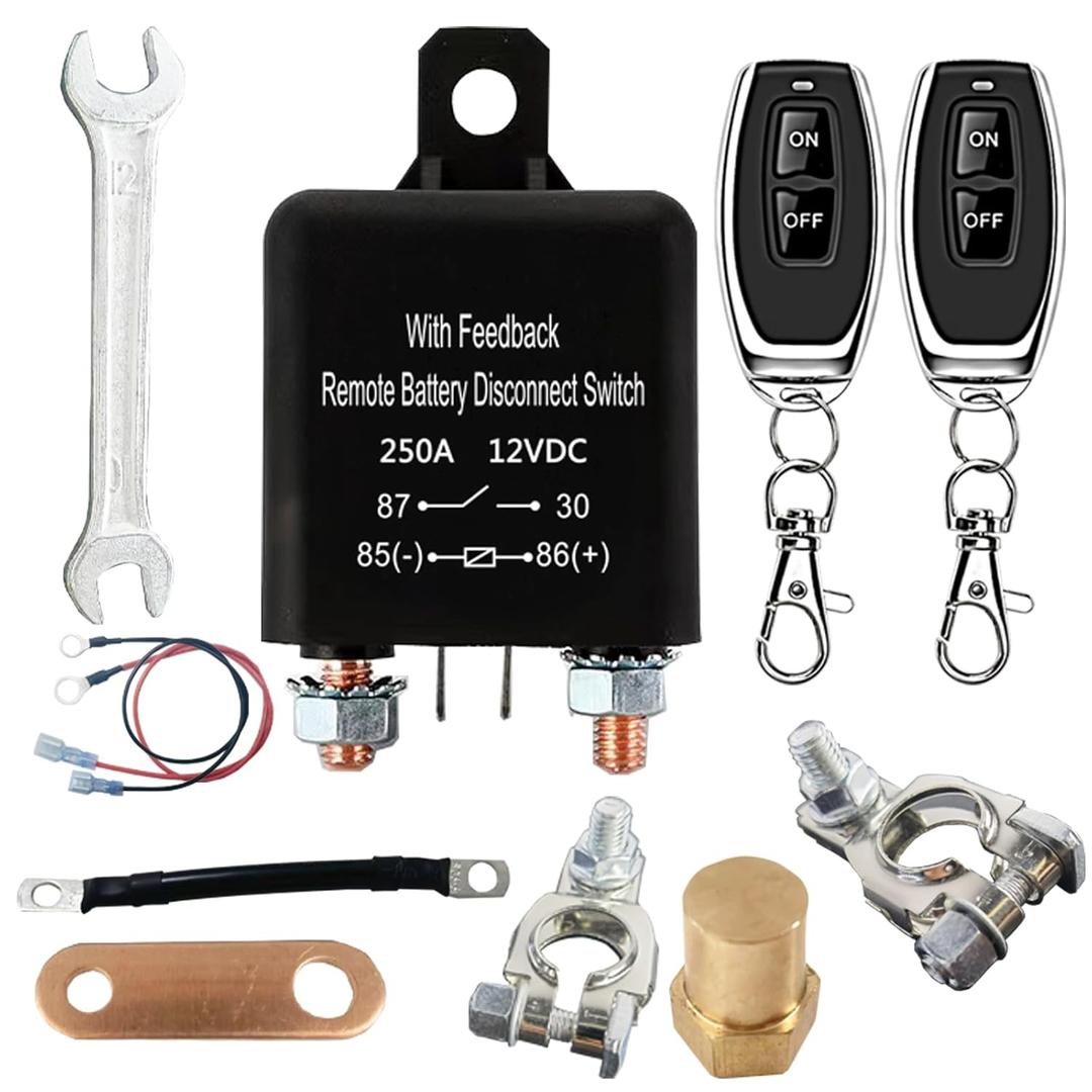 with Feedback Remote Battery Disconnect Switch, Car Battery Cut Off Switch 12V 250A,Car Kill Switch Anti Theft for Car, Truck, RV. (Disconnect Negative)