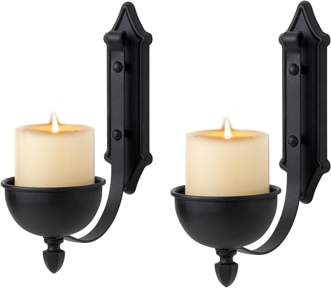 Aimto Wall Sconce Candle Holder Black Wall-Mount Metal Candle Holders Hanging Iron Wall Candle Sconce for Home,Living Room, Bathroom, Dining Room, Set of 2