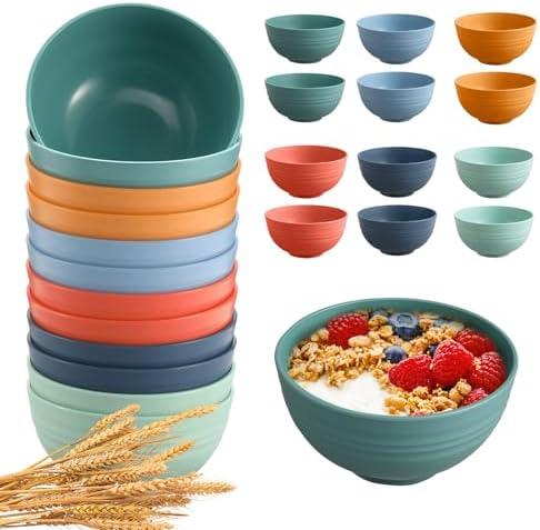 HEYCOME 11 Pcs Unbreakable Cereal Bowls Set, 26 Oz Wheat Straw Bowls Set, Microwave & Dishwasher Safe Rice Bowls for Kitchen, Reusable Plastic Bowls for Soup, Salad and Snack, BPA Free, Multicolor