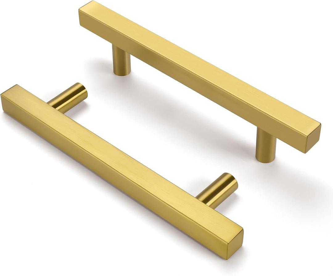goldenwarm 6 Pack Gold Cabinet Handles Brushed Brass 4 Inch Pulls for Drawers Gold Kitchen Hardware - LS1212GD102 Modern Brass Door Pulls Handles, 102mm(4 inch) Hole Centers (Brushed Gold)