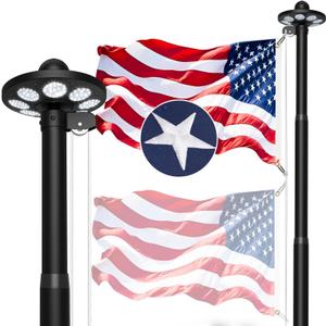 10 Gauge Heavy Duty Flag Pole Kit Light Solar, 120MPH 3mm Thick Flagpole Hardware Kit for 2 Flag for Outside House In Ground Use, 25FT Black with One 3x5 Flag