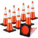 BATTIFE 28 Inch Traffic Cones with Black Weighted Base, PVC Orange Safety Cones for Traffic Control, Construction Events, Driveways, and Parking Lots (8 Pack)