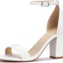 PARTY Women's Chunky Block Heels Open Toe Ankle Strap 3 Inch Heeled Sandals Comfortable for Wedding and Prom (5.5, White Pu)