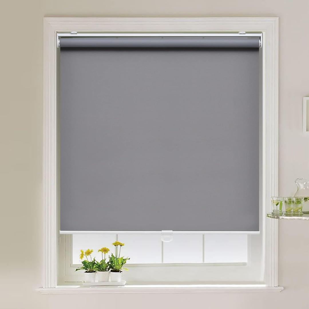 Cordless Roller Shades Blackout Blinds for Windows Room Darkening Rolled Up Shades with Spring System, UV Protection Window Shades Door Blinds for Home and Office (20" W x 72" H, Grey)