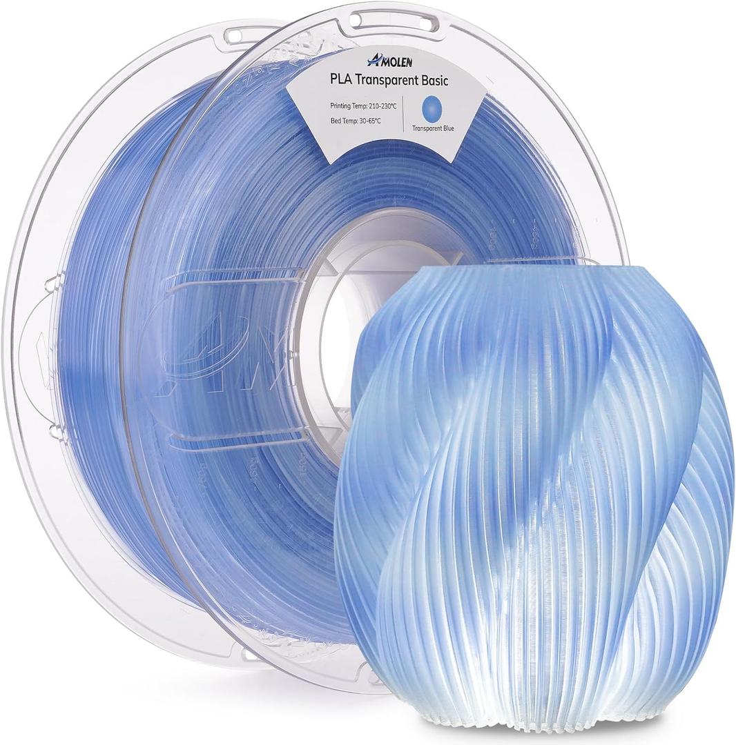 AMOLEN 3D Printer Filament Crystal PLA Transparent 1.75mm, Crystal Blue Clear Printing, Low Warping & No-Bubbles, Dimensional Accuracy +/- 0.02 mm, Fits Most FDM 3D Printers, 1kg Spool(2.2lbs)